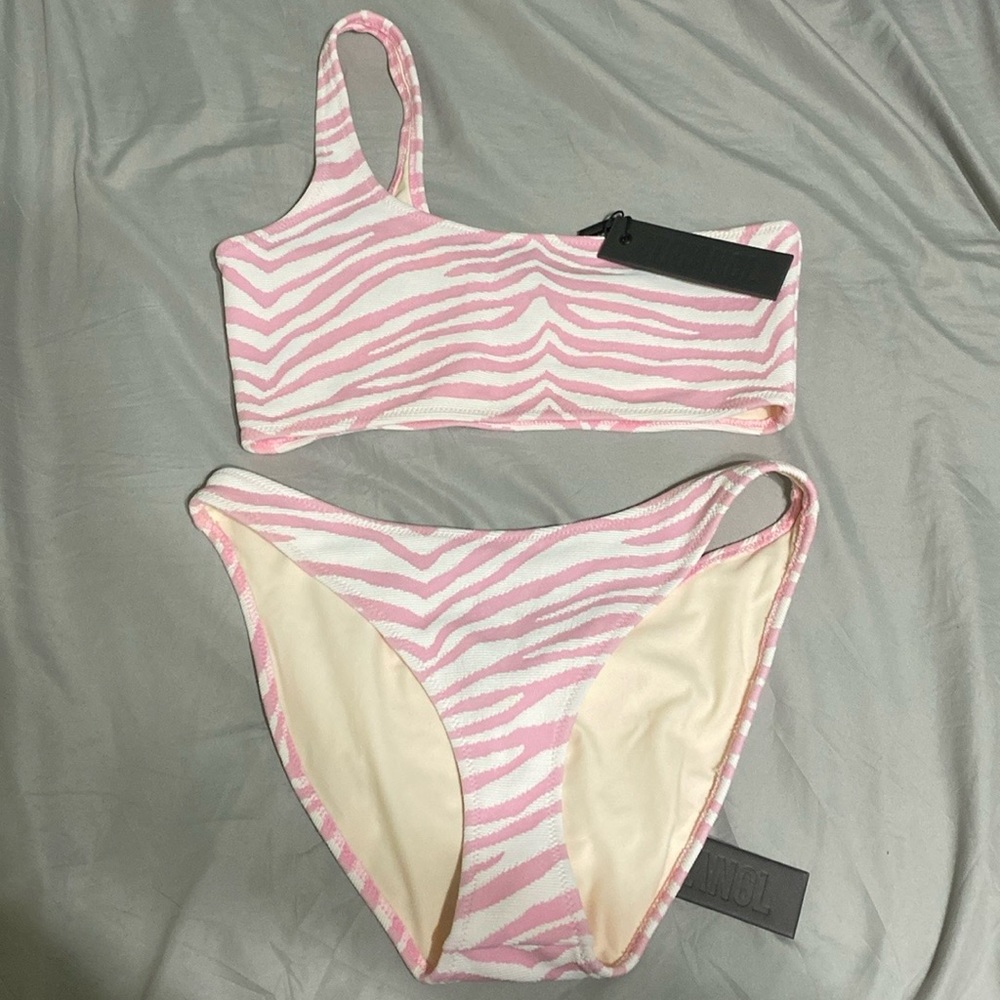 NWT Triangl bikini set pink zebra print one shoulder